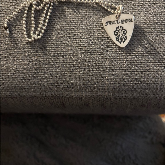 Chrome Hearts, solid silver, 18” beaded chain, “guitar pick”shaped pendant. - Picture 6 of 9